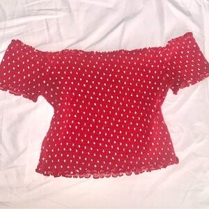 Heart Hips Red Polka Dot Off-Shoulder Blouse